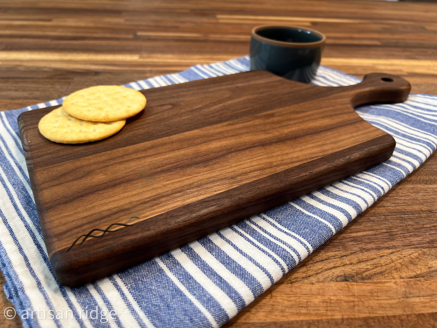 Walnut Personal Charcuterie Board - 15 x 7 with Leather Cord