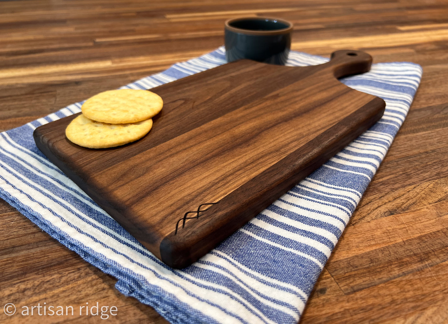 Walnut Personal Charcuterie Board - 15 x 7 with Leather Cord