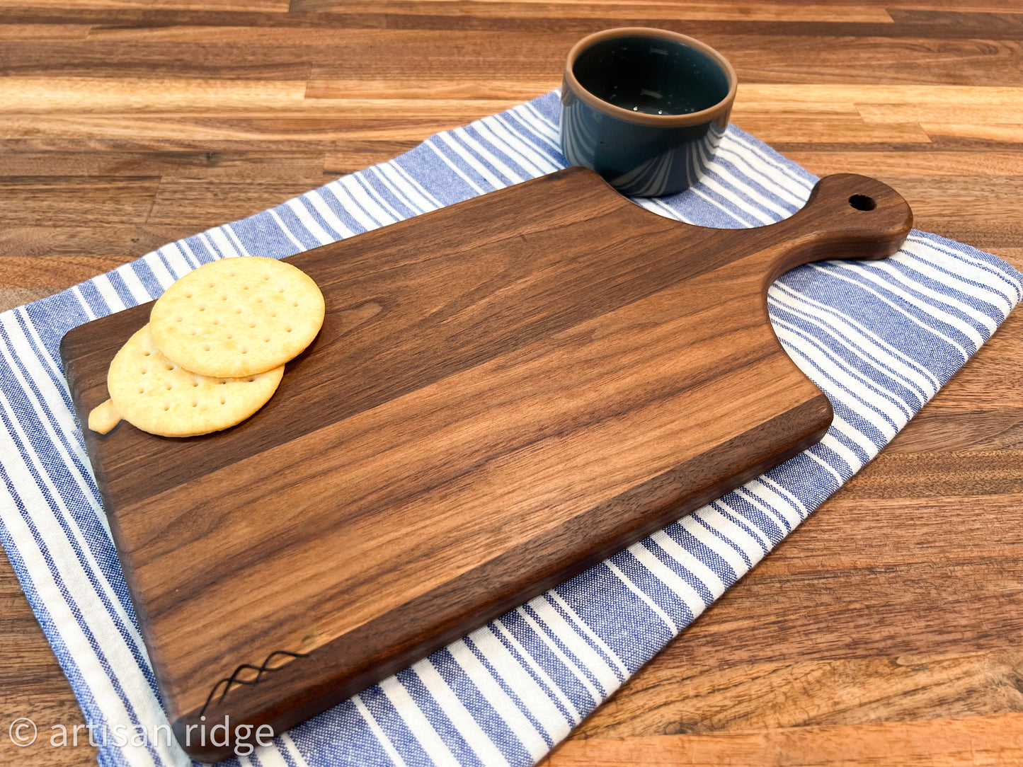 Walnut Personal Charcuterie Board - 15 x 7 with Leather Cord