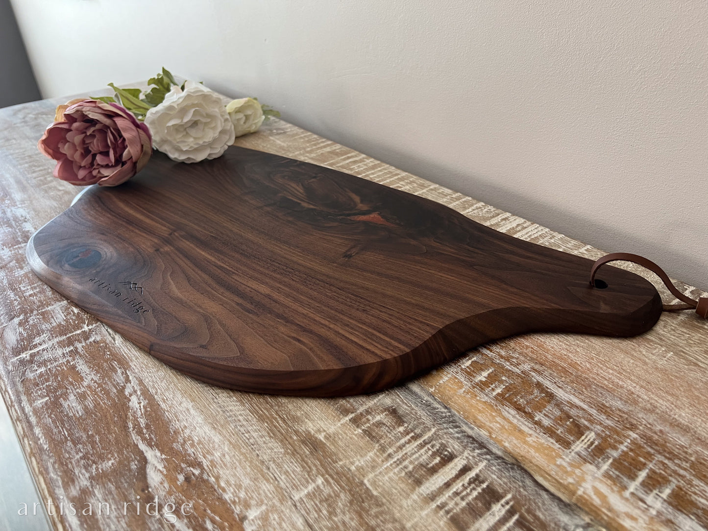 Walnut Charcuterie Board with leather cord - 00033