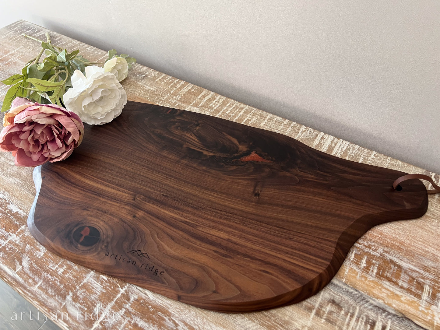 Walnut Charcuterie Board with leather cord - 00033