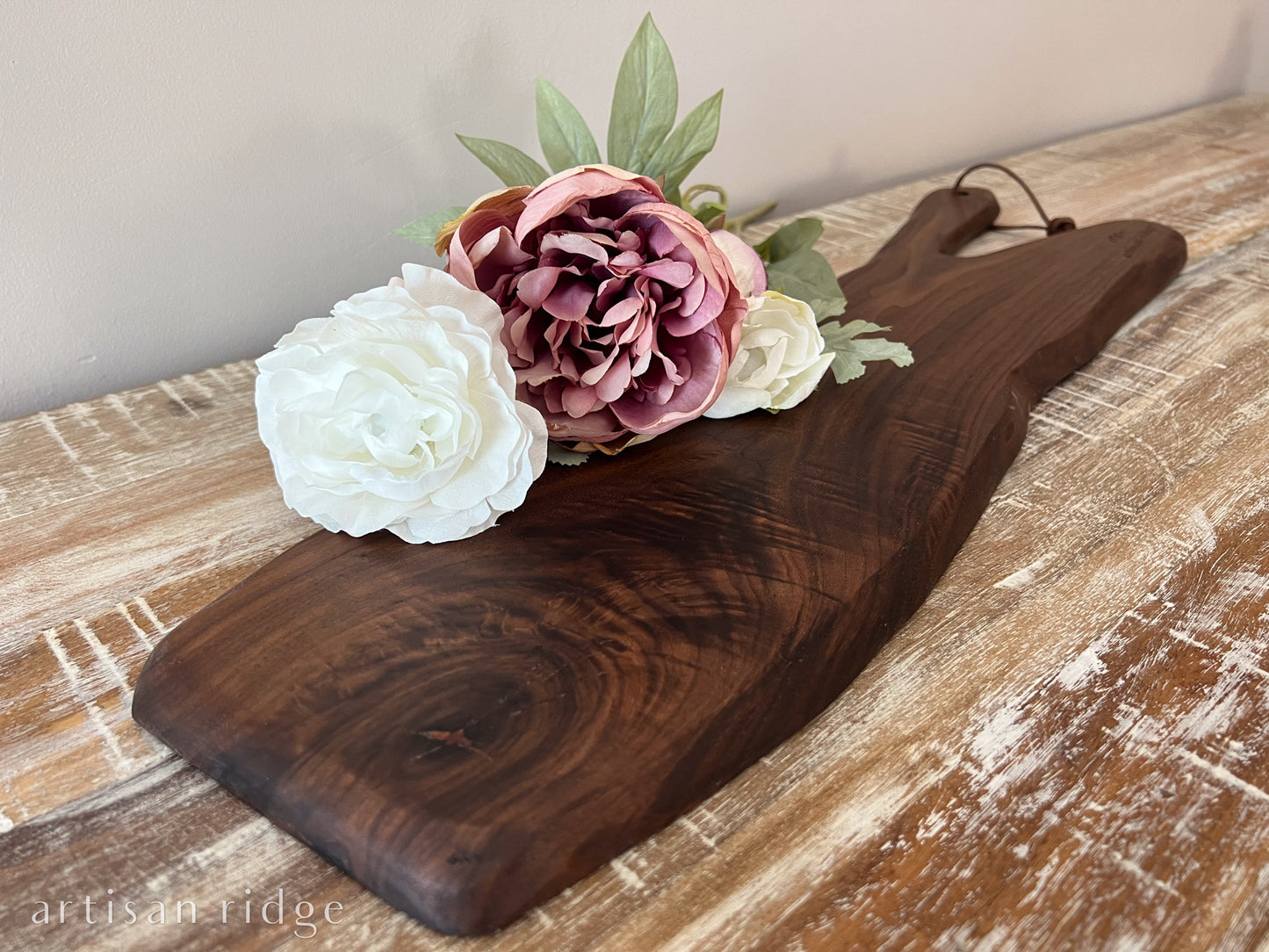 Walnut Rustic Charcuterie with leather cord - 00034