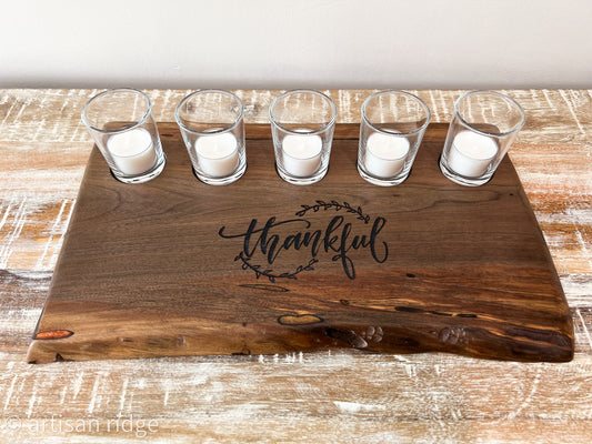 Solid Walnut Tea Light Display - 'Thankful'