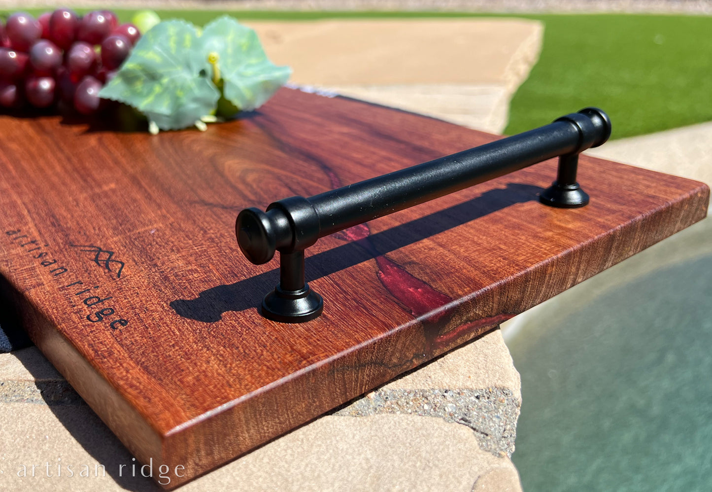 Mesquite Serving Tray with Burgundy Accents - #00005