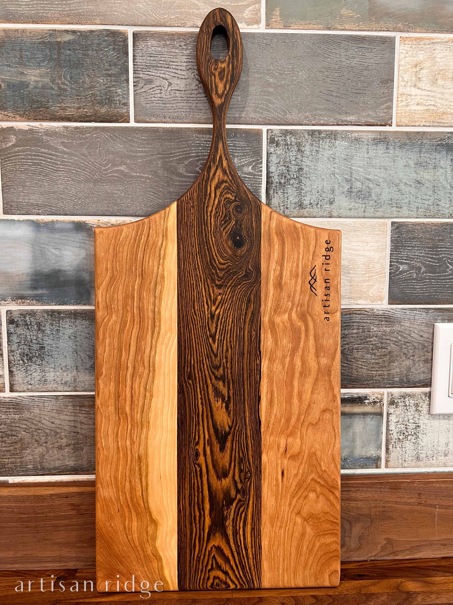 Bocote & Cherry Large Charcuterie with Elegant Handle - #00003