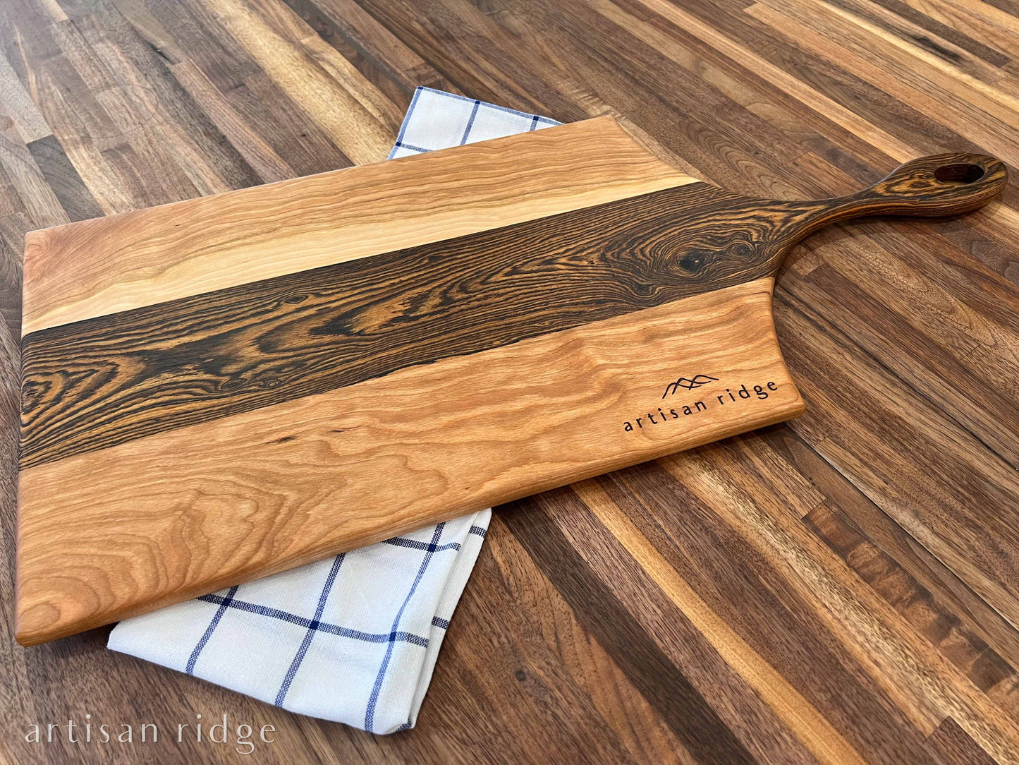 Bocote & Cherry Large Charcuterie with Elegant Handle - #00003