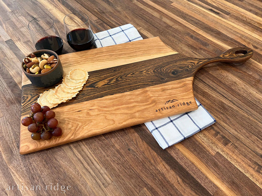 Bocote & Cherry Large Charcuterie with Elegant Handle - #00003