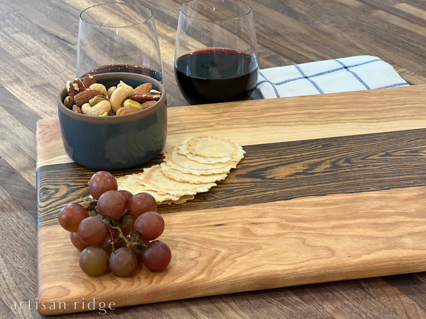 Bocote & Cherry Large Charcuterie with Elegant Handle - #00003