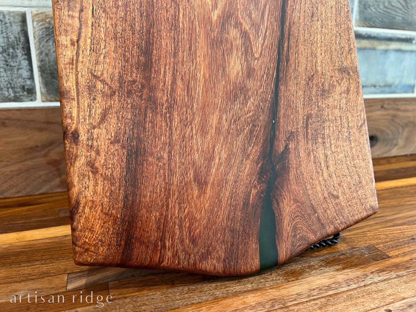 Mesquite Charcuterie Board with Emerald Green Accents - #00006