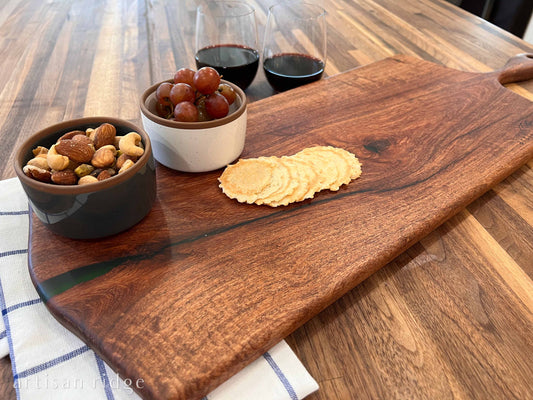 Mesquite Charcuterie Board with Emerald Green Accents - #00006