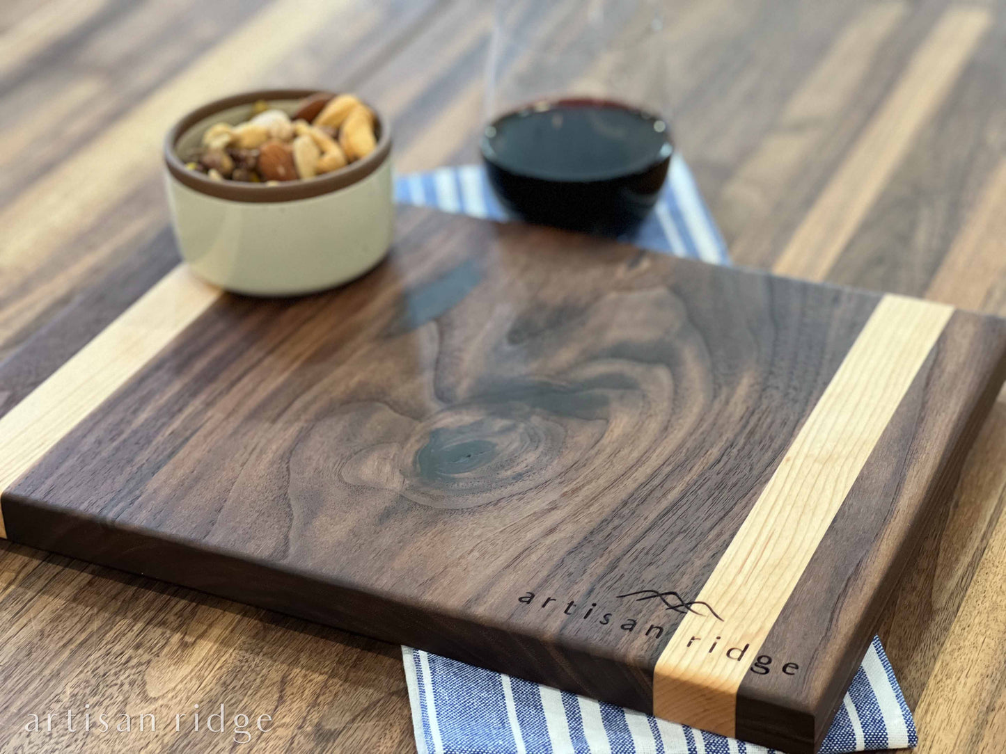 Walnut and Maple Vertical Stripe Serving Board - #00019