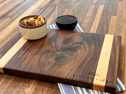 Walnut and Maple Vertical Stripe Serving Board - #00019