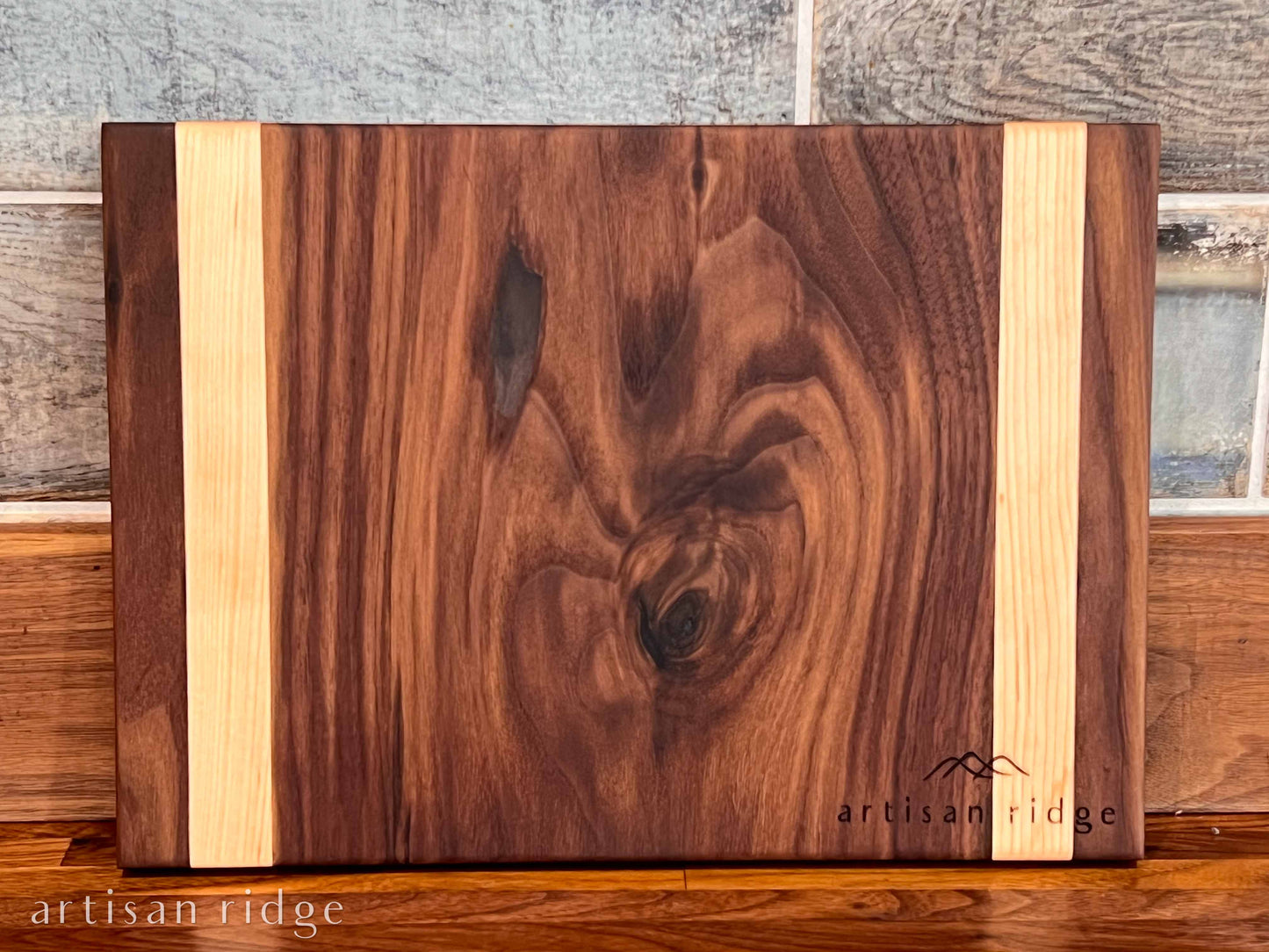 Walnut and Maple Vertical Stripe Serving Board - #00019