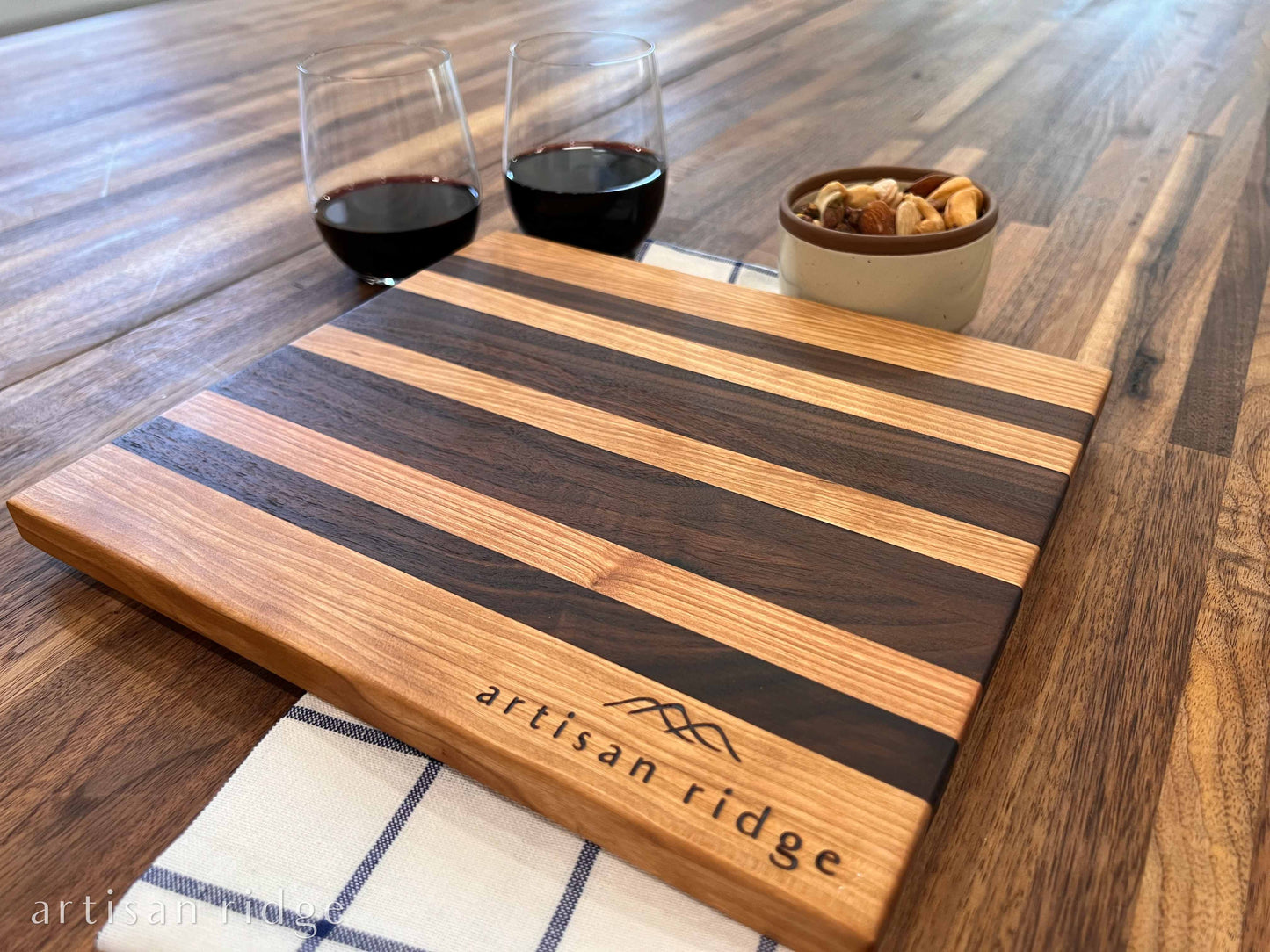Walnut and Maple Horizontal Stripe Serving Board - #00018