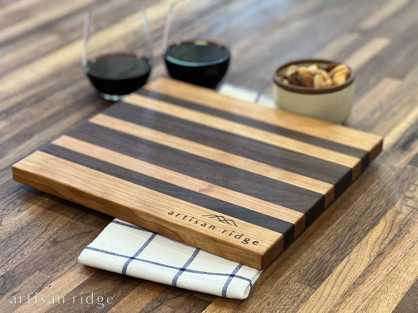 Walnut and Maple Horizontal Stripe Serving Board - #00018