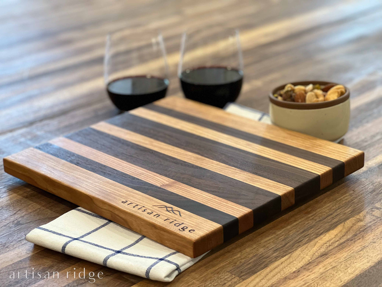 Walnut and Maple Horizontal Stripe Serving Board - #00018